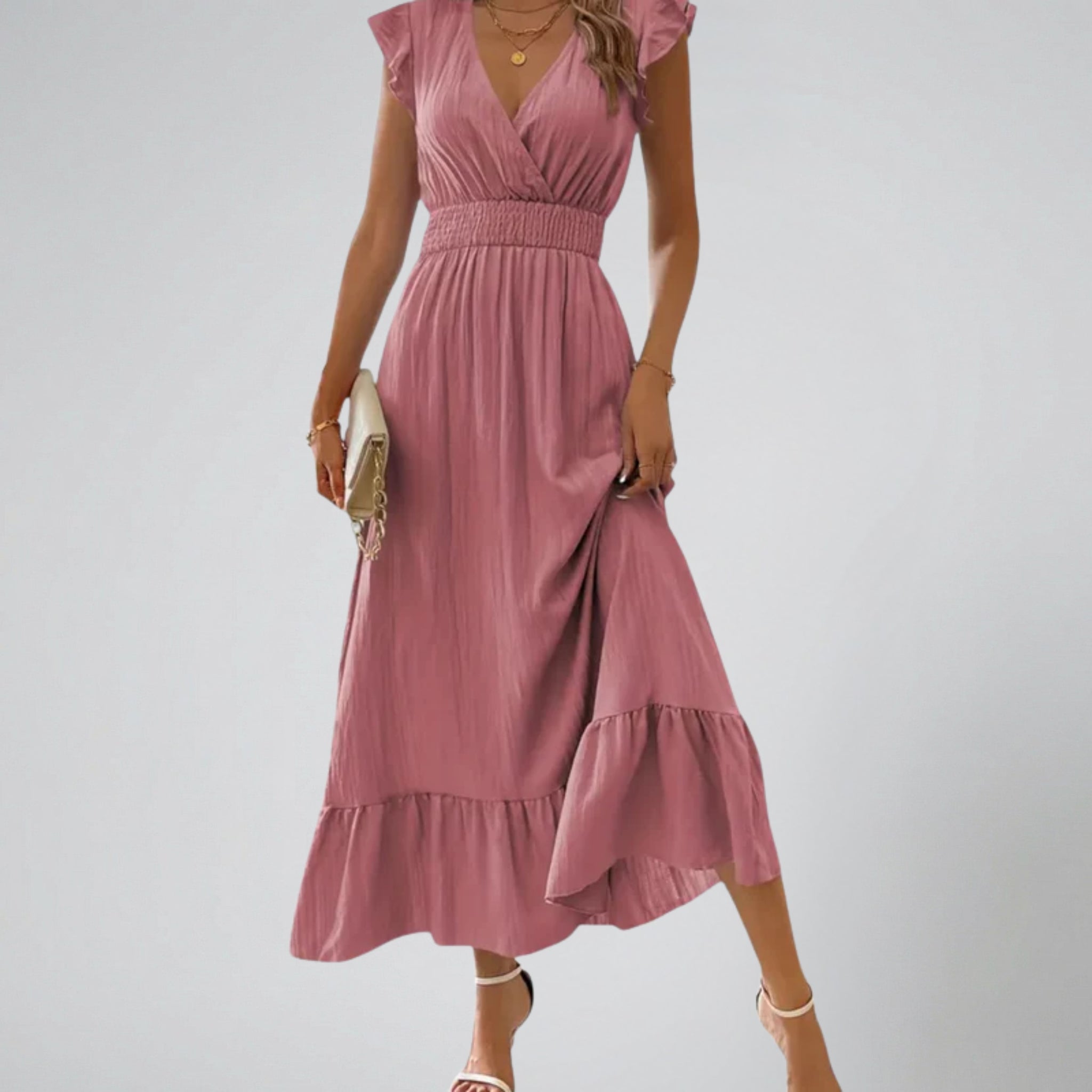 Women’s Flutter-Sleeve V-Neck Maxi Dress | Celestiella