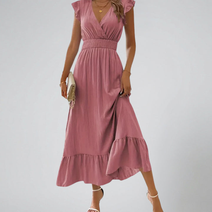 Women's Maxi Dress – Flutter-Sleeve V-Neck Summer Style