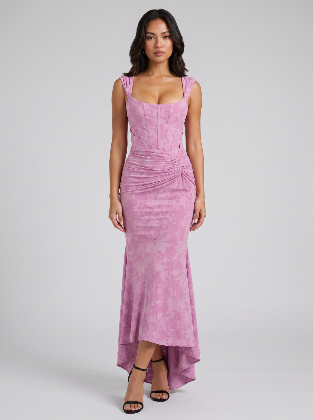 Women's Floral Corset Maxi Dress – Asymmetrical High-Low Hem