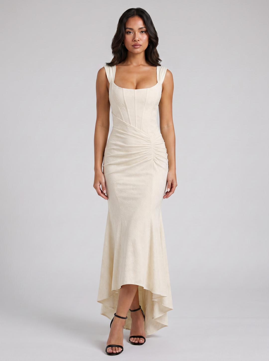 Women's Floral Corset Maxi Dress – Asymmetrical High-Low Hem