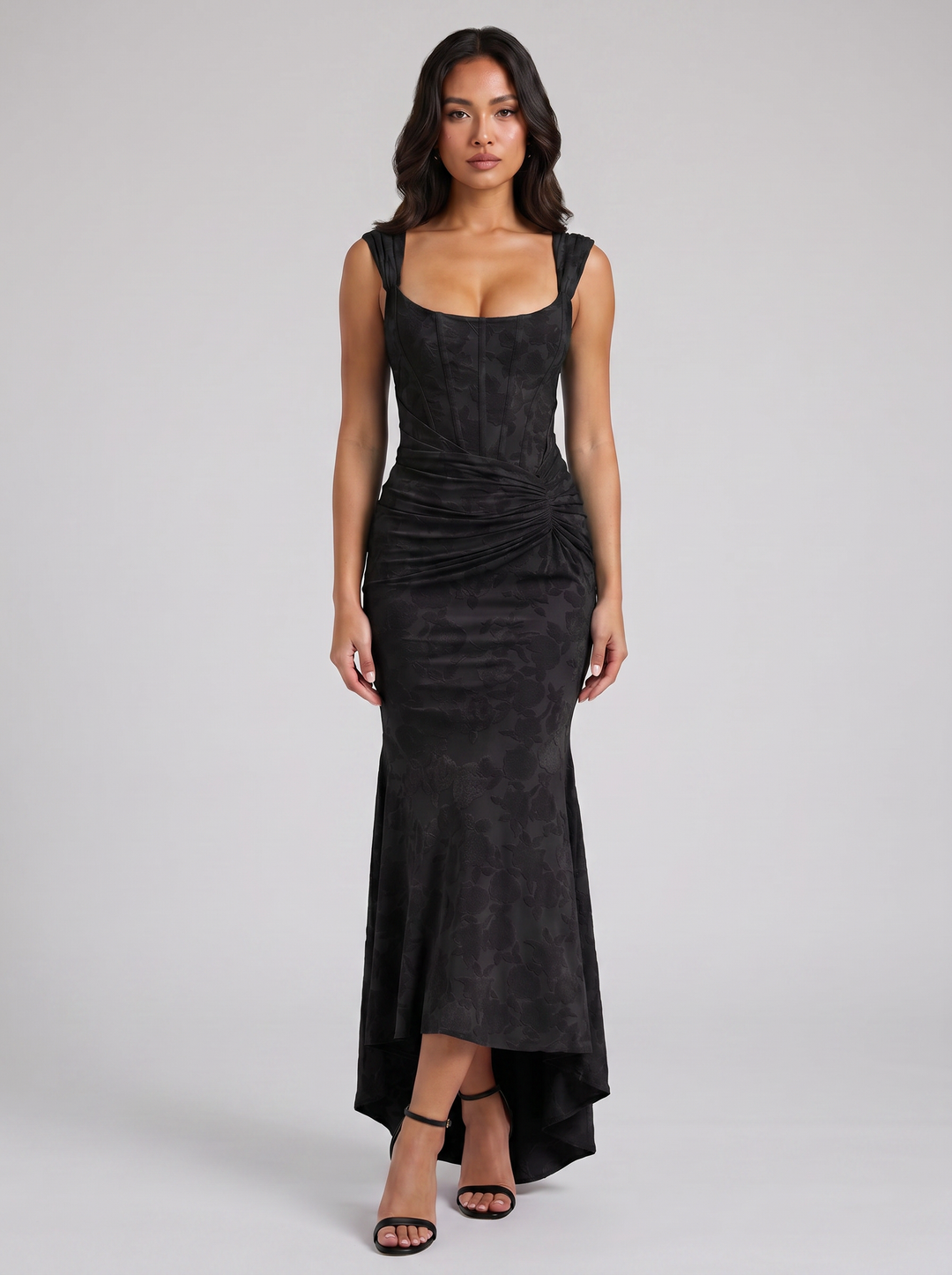 Women's Floral Corset Maxi Dress – Asymmetrical High-Low Hem