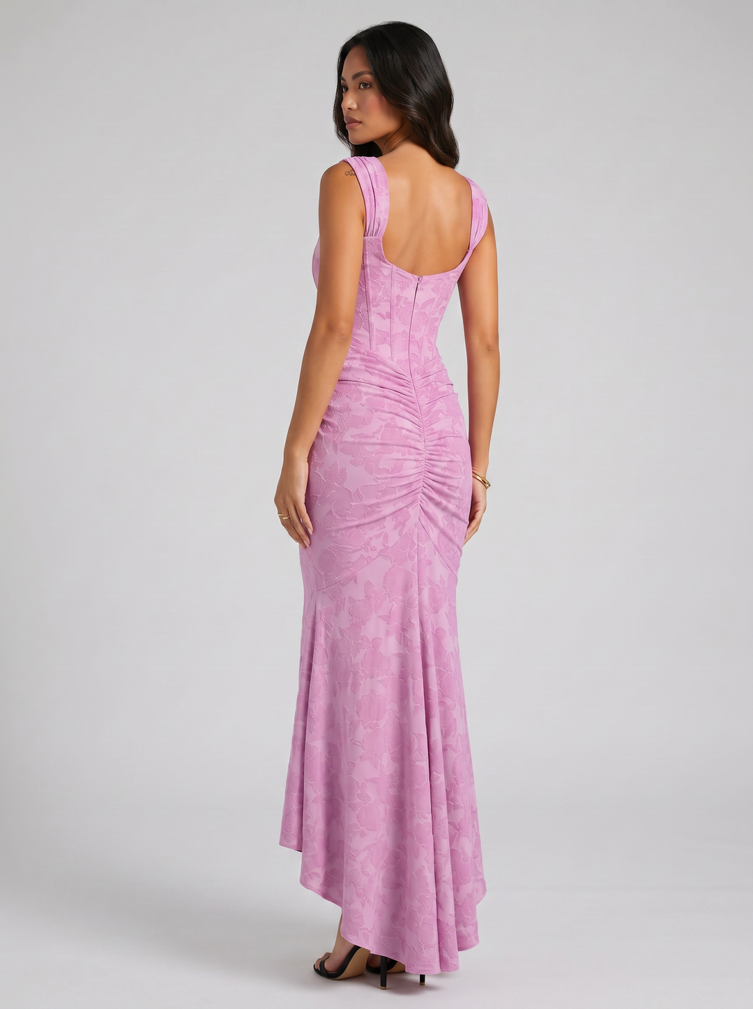 Women's Floral Corset Maxi Dress – Asymmetrical High-Low Hem
