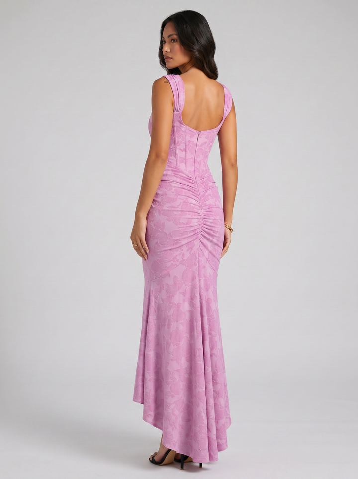 Women's Floral Corset Maxi Dress – Asymmetrical High-Low Hem