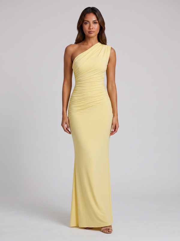 Women's Maxi Dress – Asymmetrical Ruched Party Style