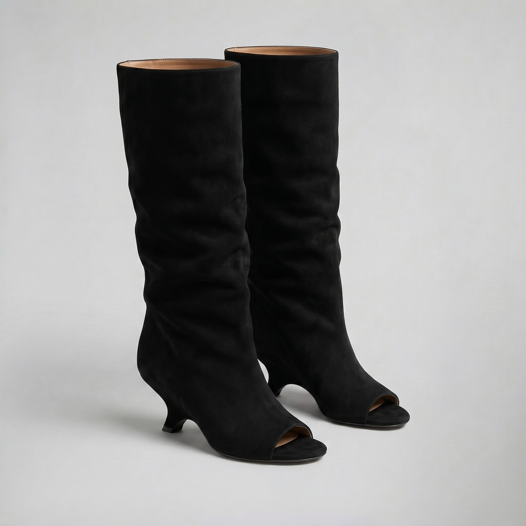 Women’s Peep-Toe Suede Boots | Celestiella
