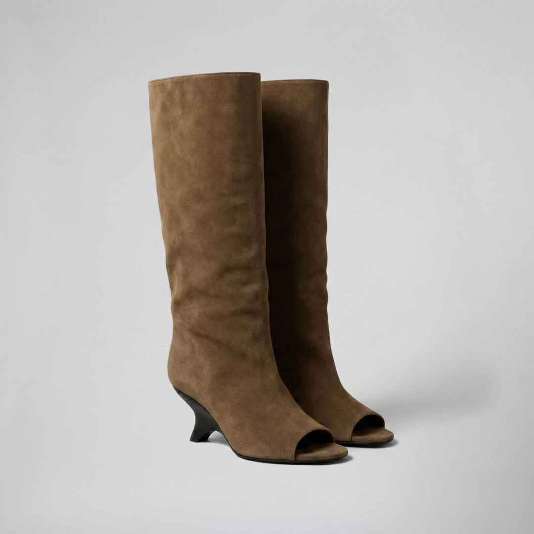 Women’s Peep-Toe Suede Boots | Celestiella