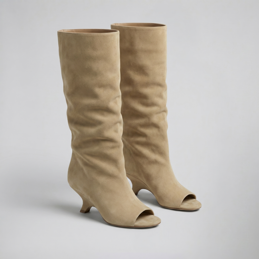Women’s Peep-Toe Suede Boots | Celestiella