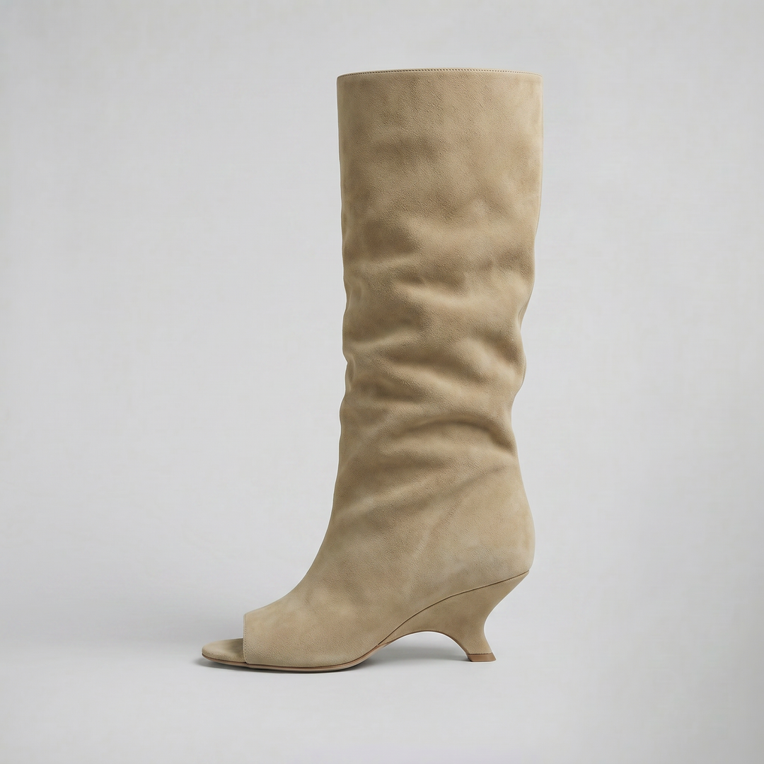 Women’s Peep-Toe Suede Boots | Celestiella