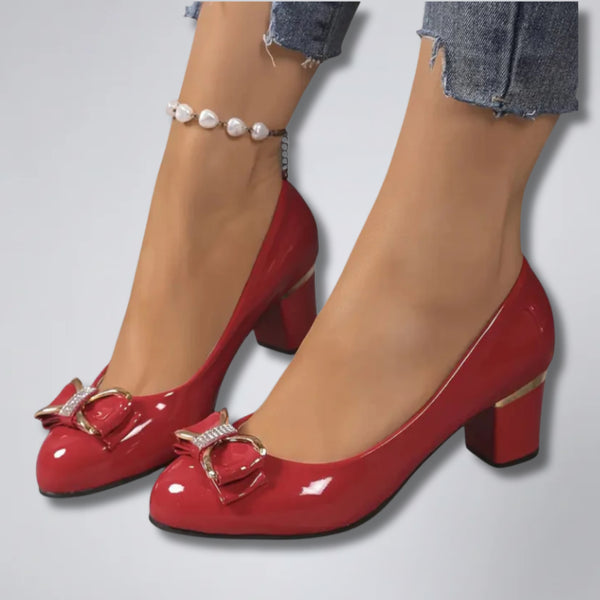 Women's Court Shoes, Block Heel Bow