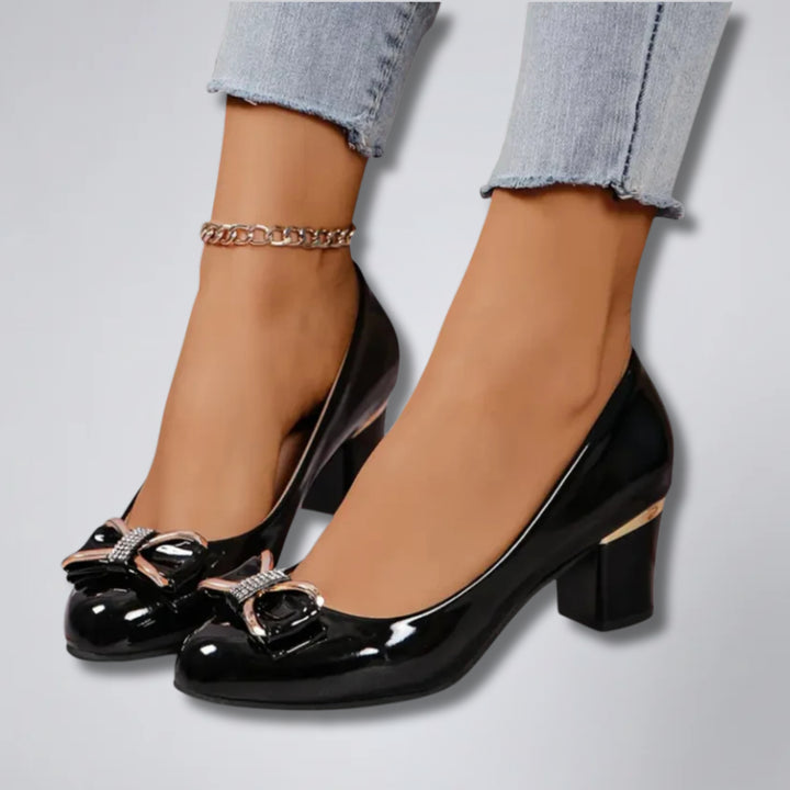 Women's Court Shoes – Block Heel Bow
