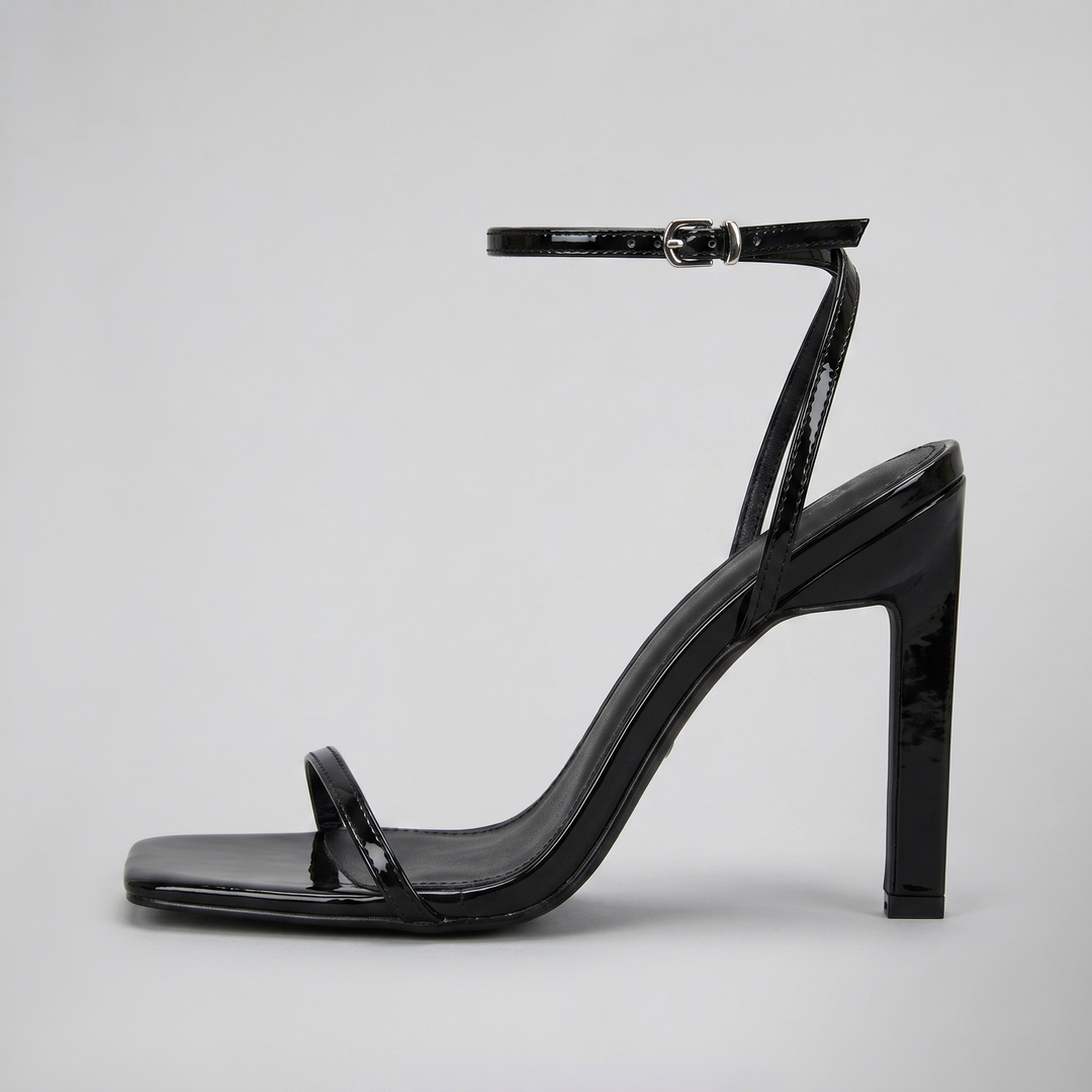 Women's Patent Square-Toe Heeled Sandals – Sleek Minimalist Evening Sandal
