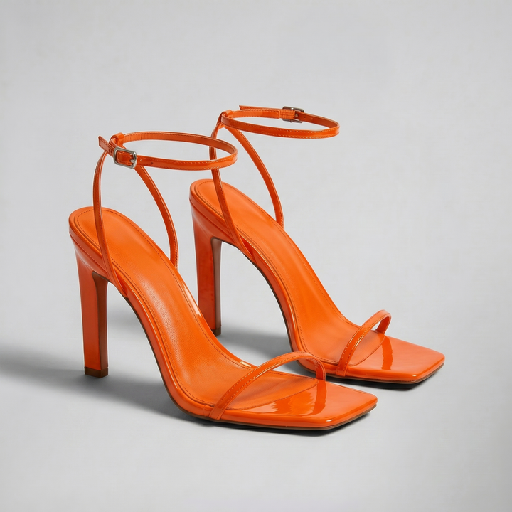 Women's Patent Square-Toe Heeled Sandals – Sleek Minimalist Evening Sandal