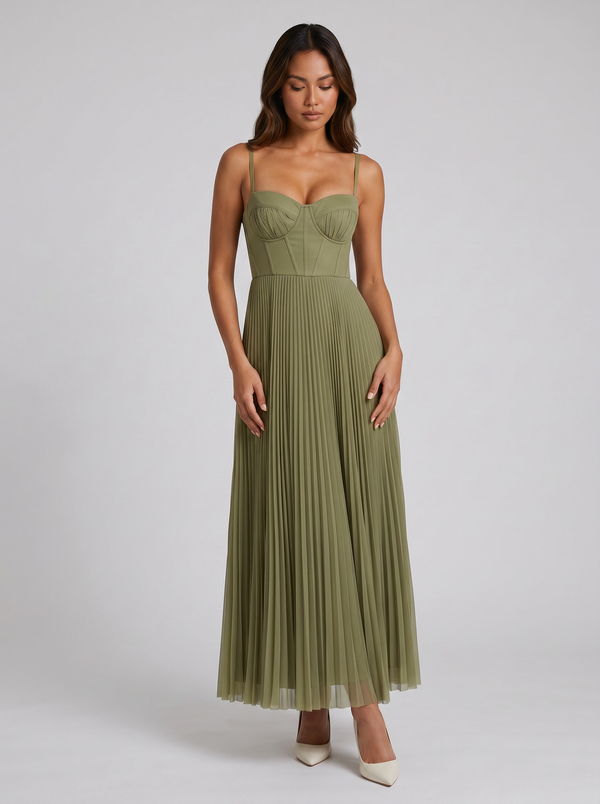 Women's Maxi Dress – Pleated Bustier Occasion Style