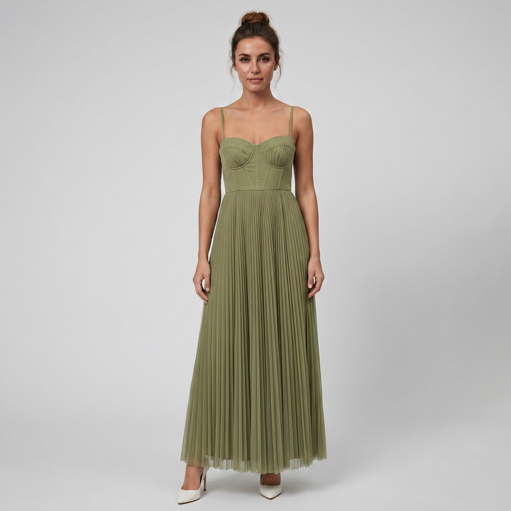 Women's Maxi Dress – Pleated Bustier Occasion Style