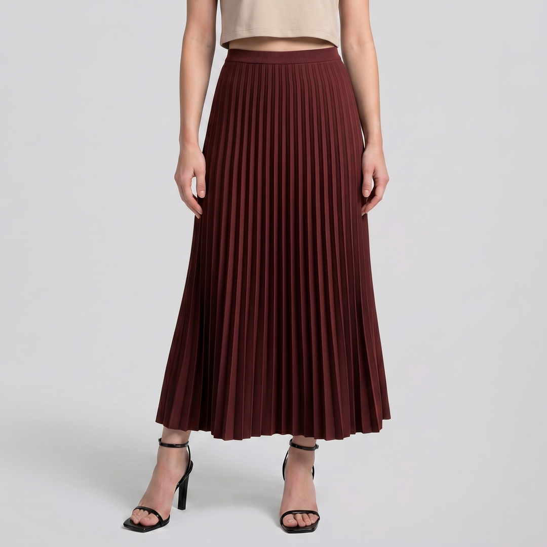Women's Pleated Knit Midi Skirt – Elegant Fluid Movement