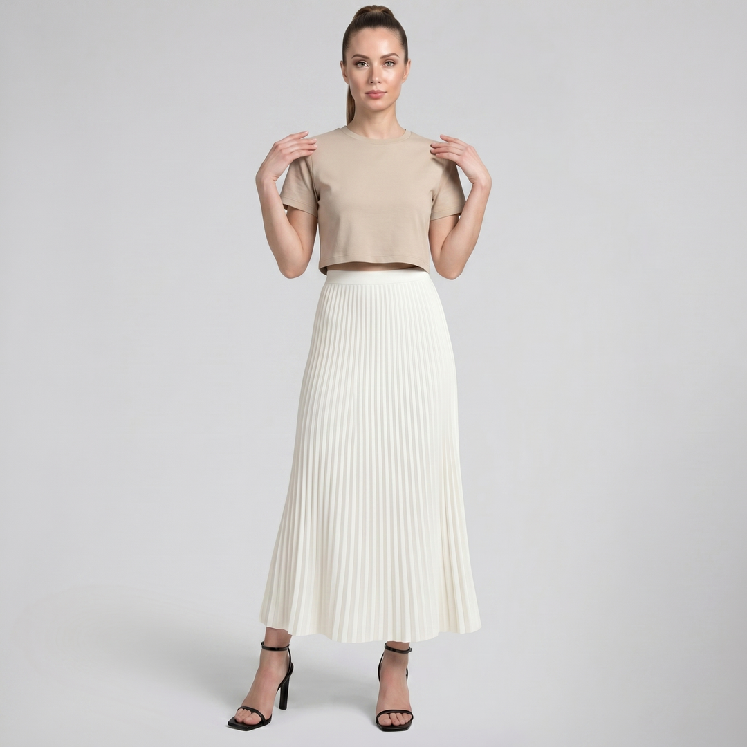 Women's Pleated Knit Midi Skirt – Elegant Fluid Movement