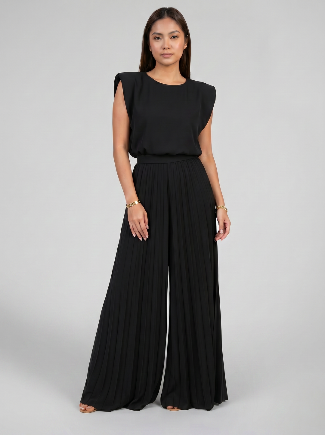 Women's Pleated Trouser Set – Sleeveless Wide-Leg Co-Ord