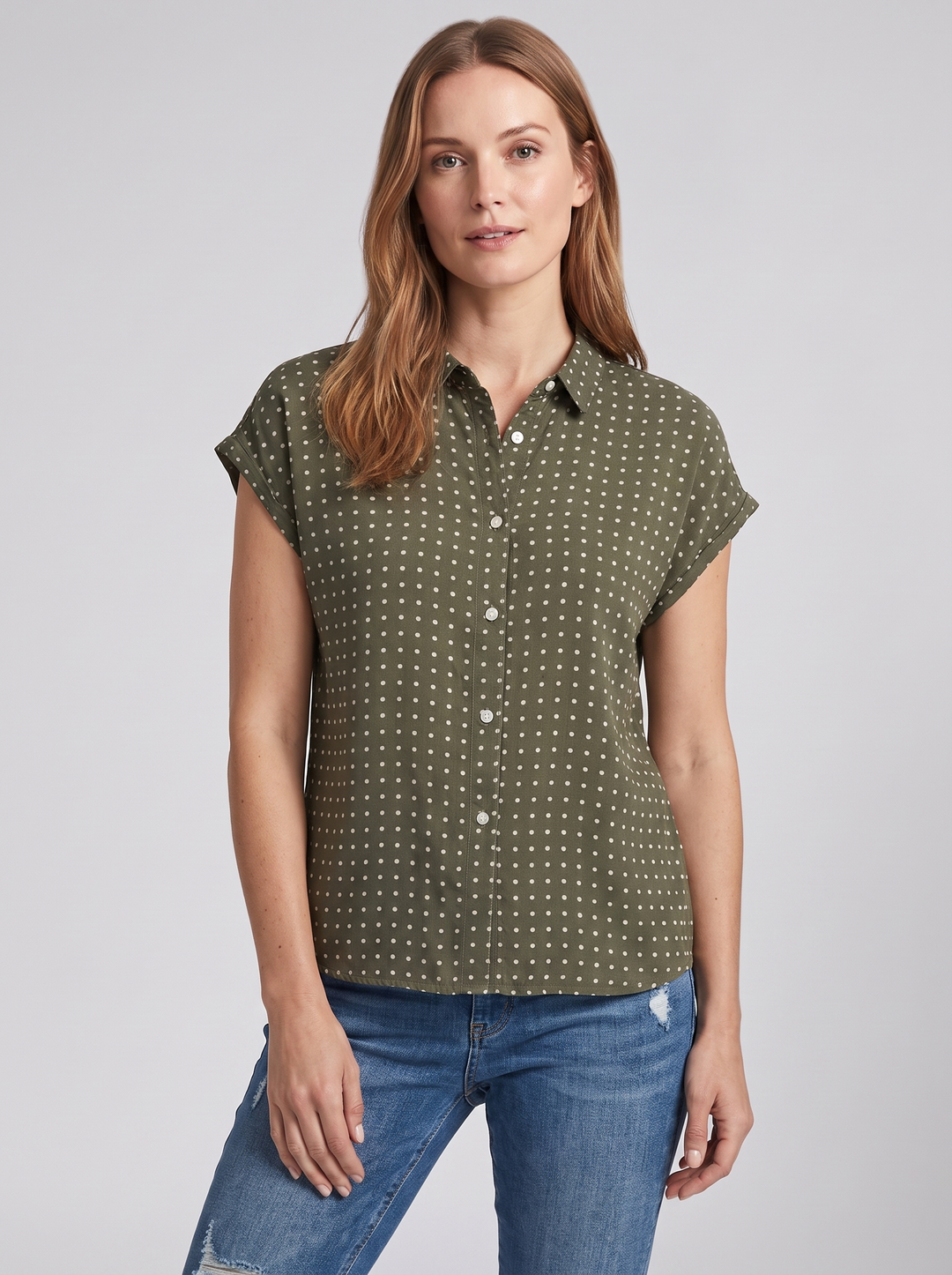 Women's Shirt – Polka Dot Cap-Sleeve