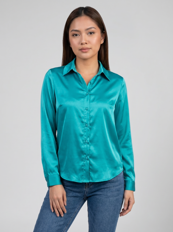 Women's Satin Shirt – Silky Button-Down