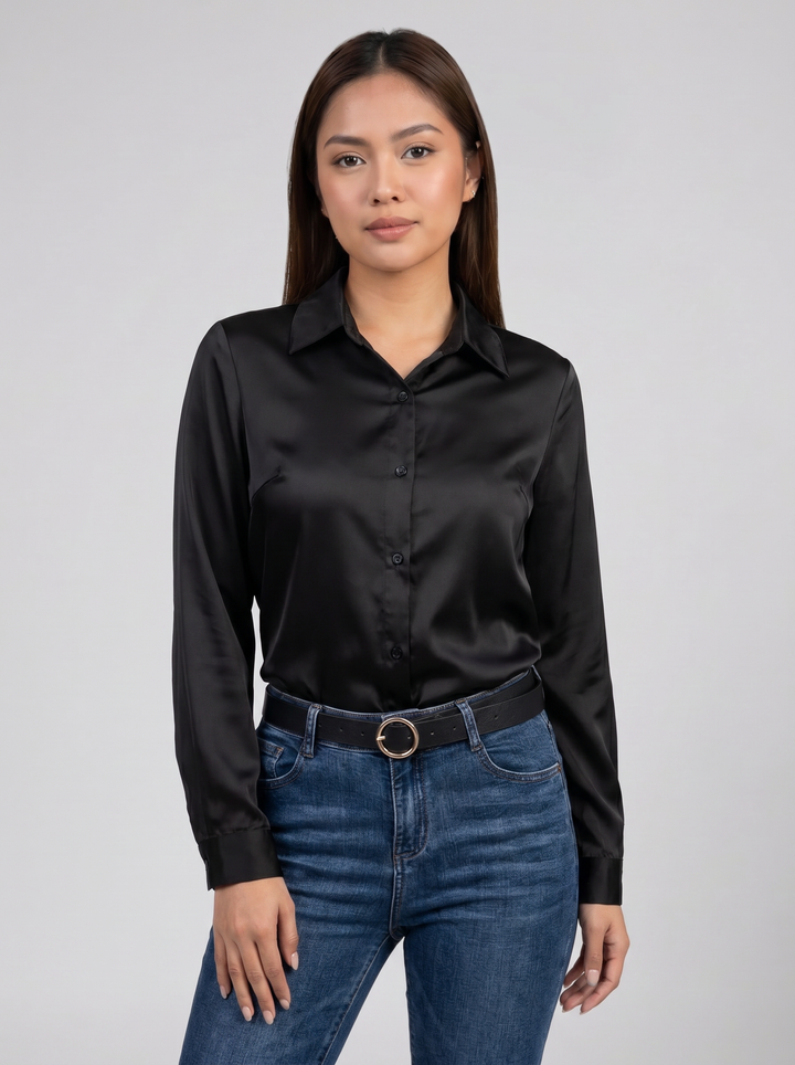Women's Satin Shirt – Silky Button-Down