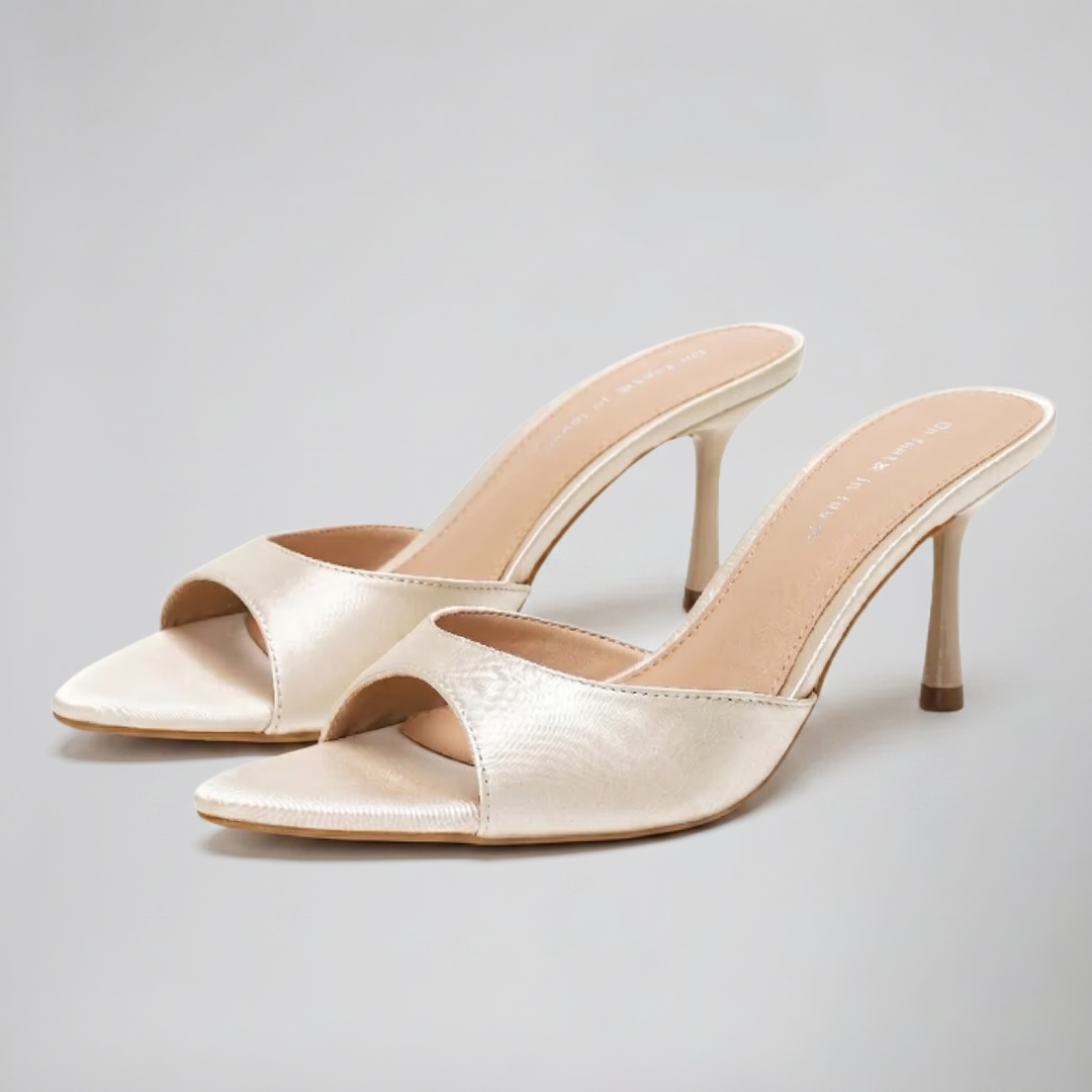 Women’s Satin Peep-Toe Mules | Celestiella