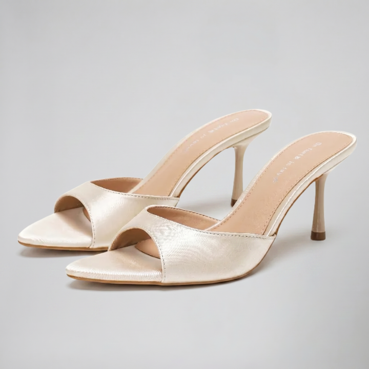 Women’s Satin Peep-Toe Mules | Celestiella