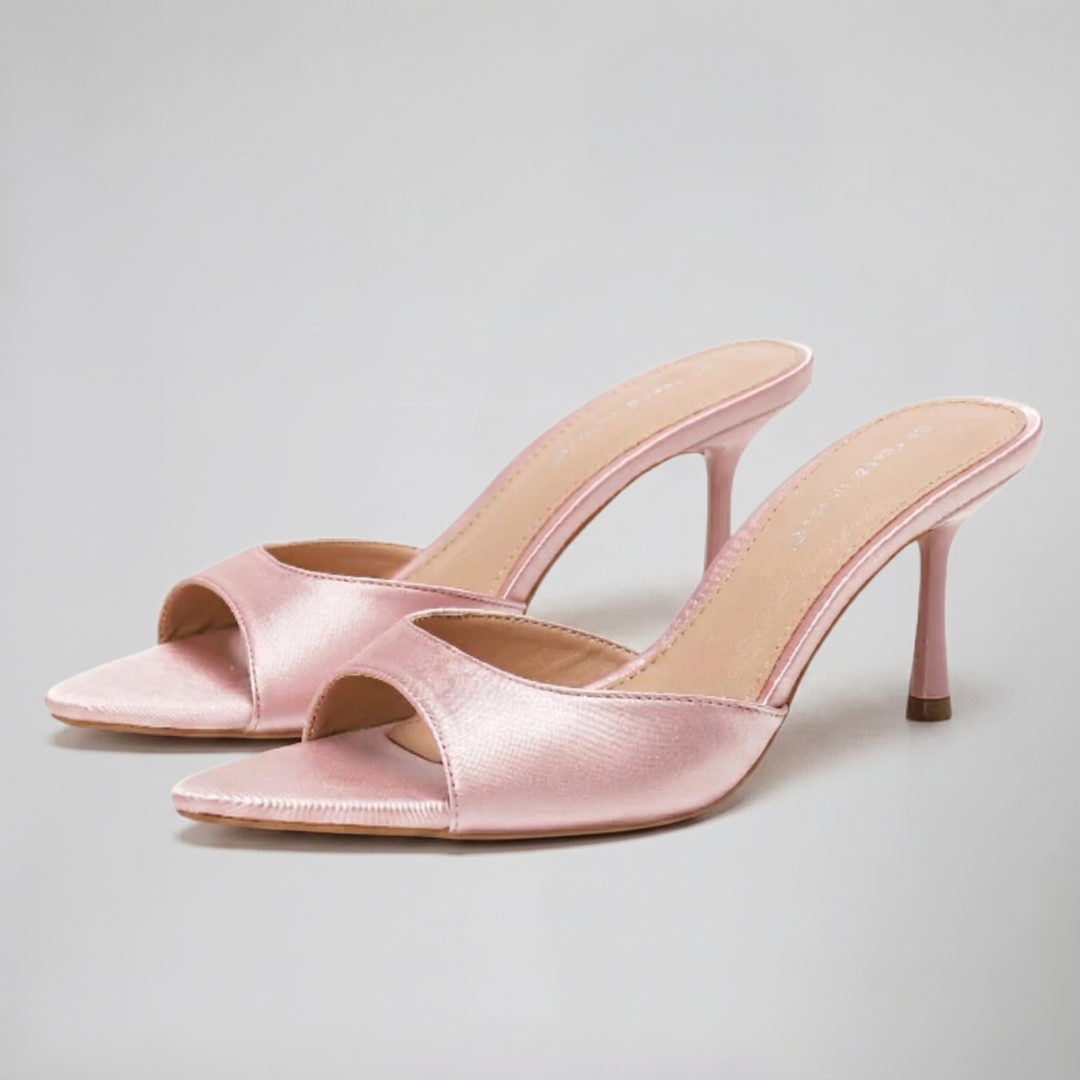 Women’s Satin Peep-Toe Mules | Celestiella