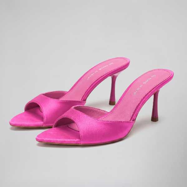Women's Heeled Mules, Satin Peep-Toe