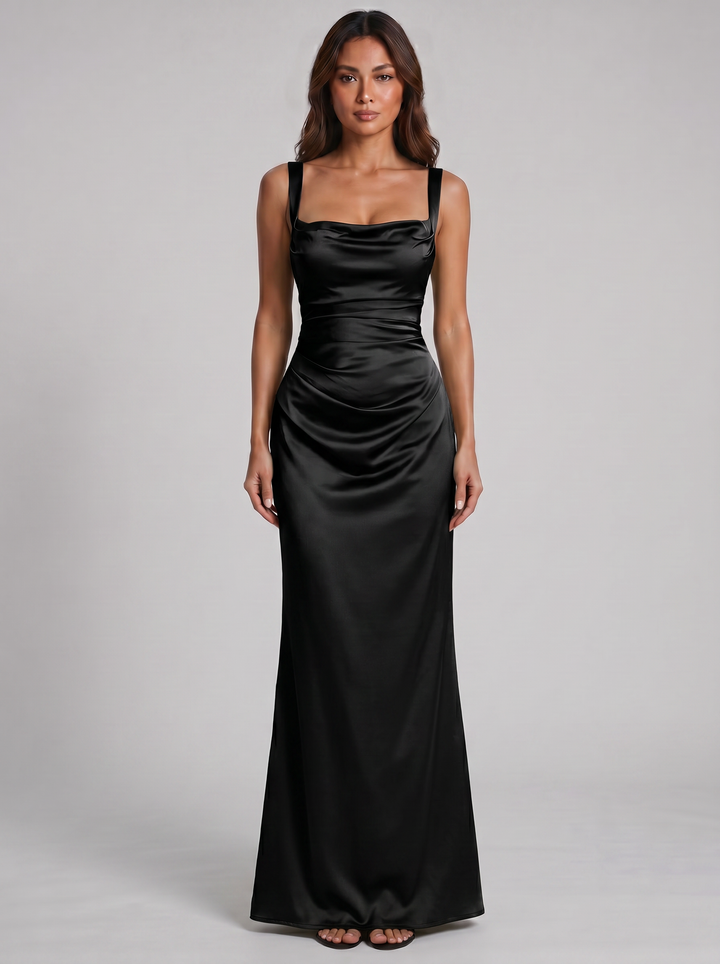 Women's Satin-Feel Ruched Waist Maxi Dress – Sculpted Fit