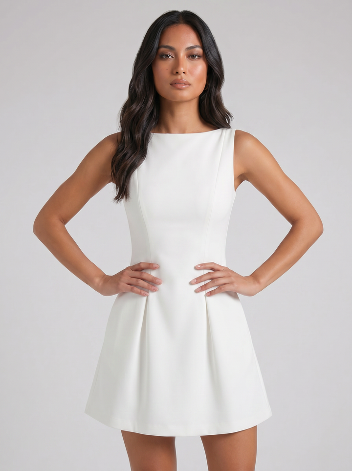 Women's Sleeveless A-Line Mini Dress – Structured Pleated Fit