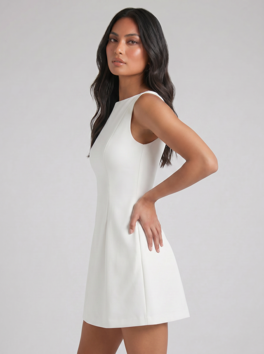 Women's Sleeveless A-Line Mini Dress – Structured Pleated Fit