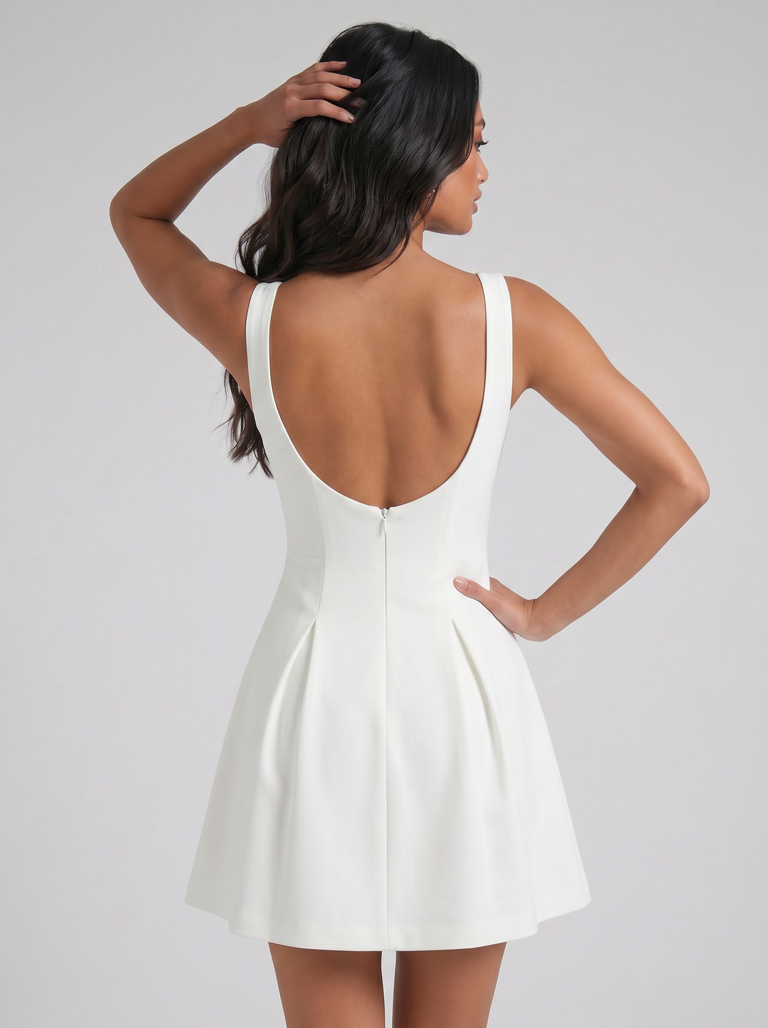 Women's Sleeveless A-Line Mini Dress – Structured Pleated Fit