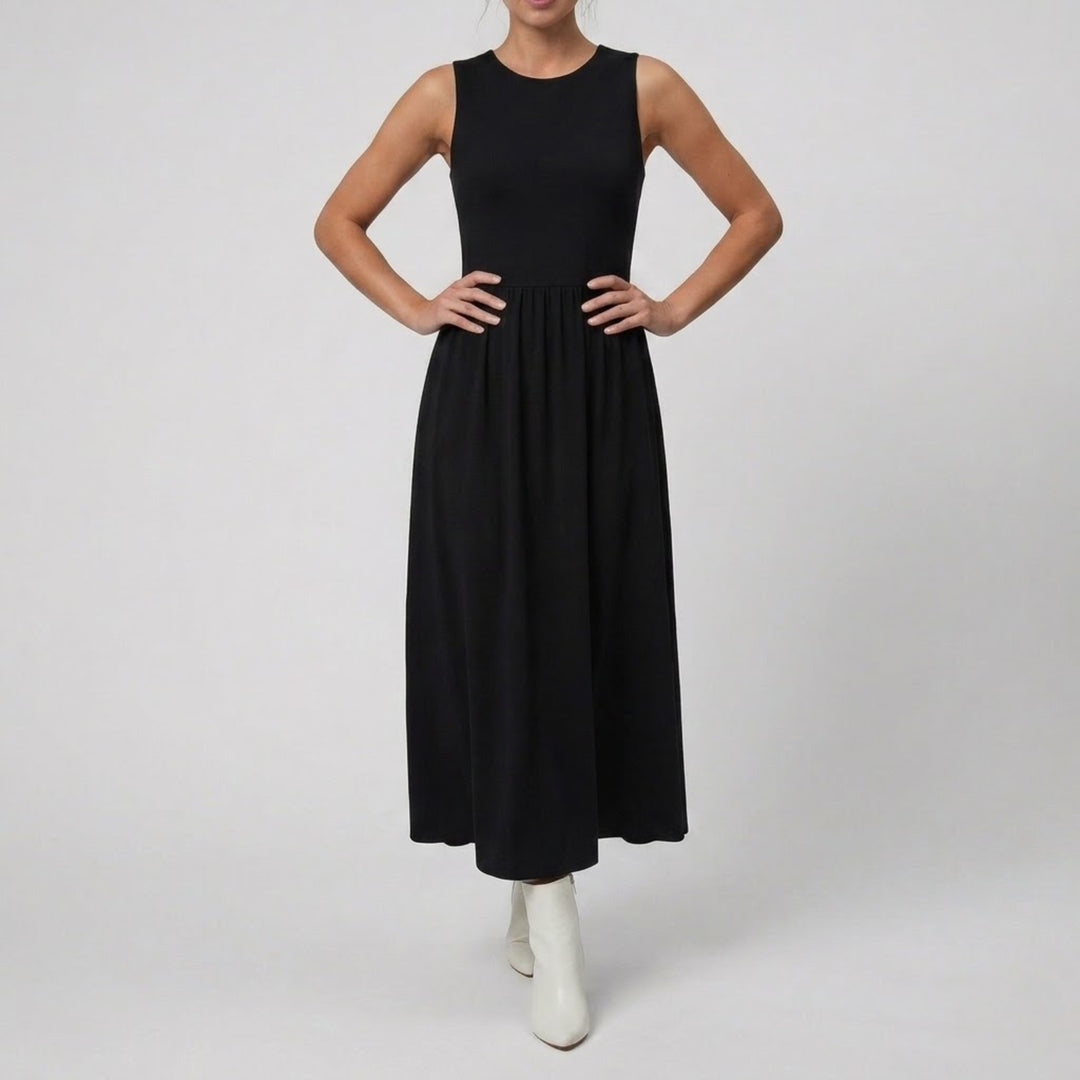 Women's Maxi Dress, Sleeveless High-Neck Minimalist