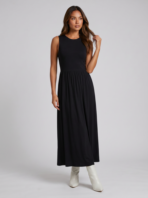 Women's Maxi Dress – Sleeveless High-Neck Minimalist