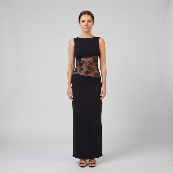 Women's Maxi Dress – Sleeveless Lace-Insert