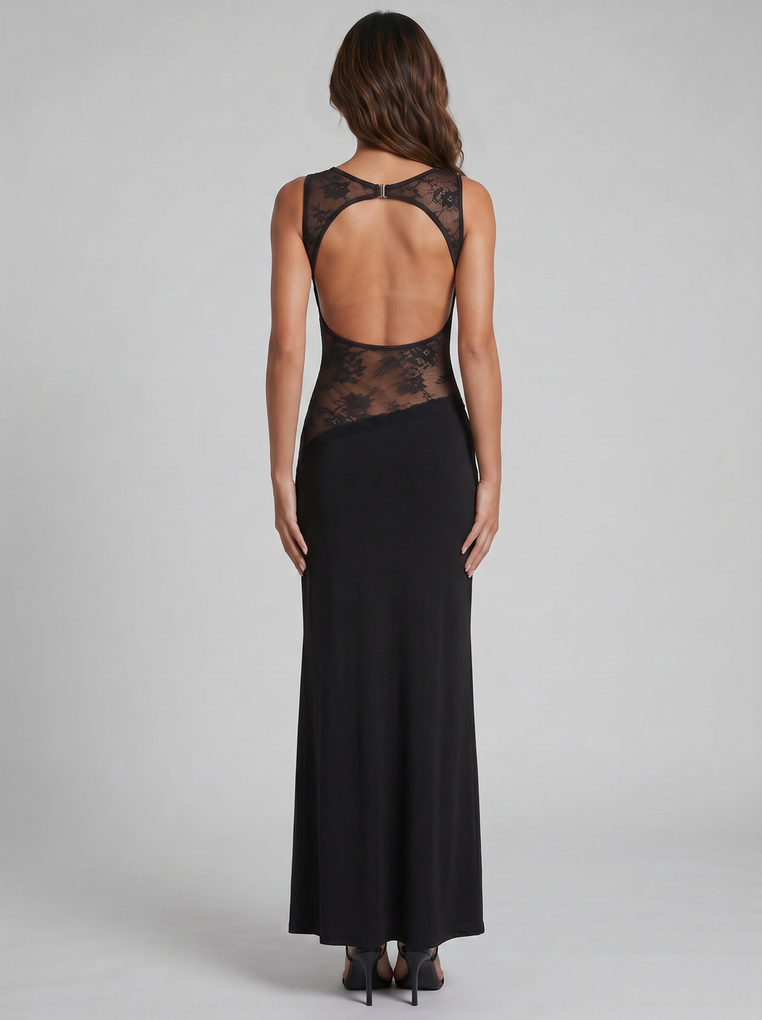 Women's Maxi Dress – Sleeveless Lace-Insert
