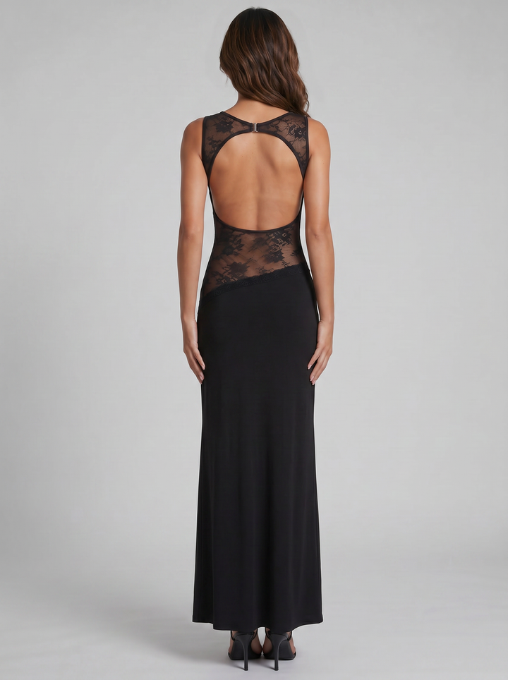 Women's Maxi Dress – Sleeveless Lace-Insert