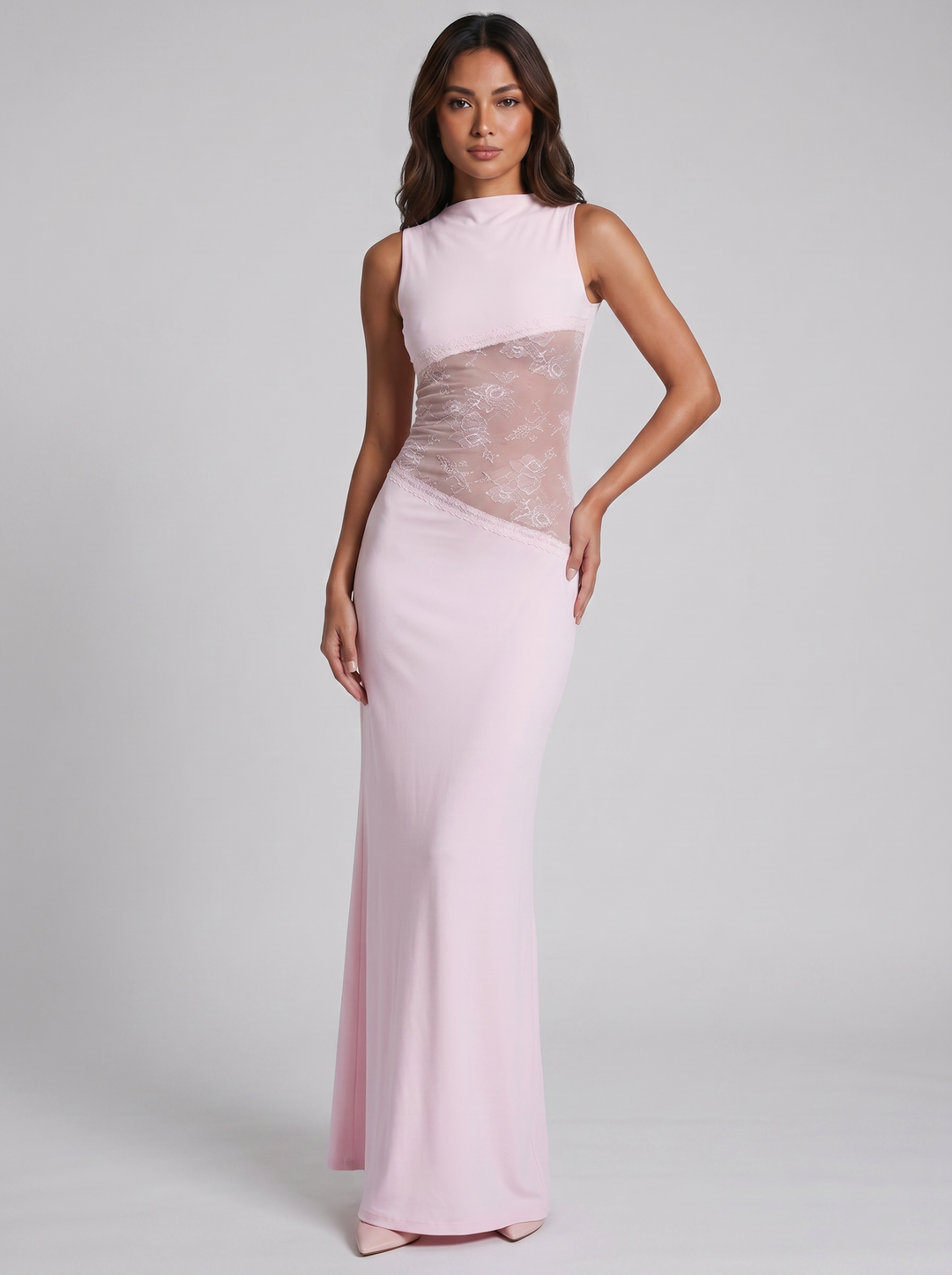 Women's Maxi Dress – Sleeveless Lace-Insert