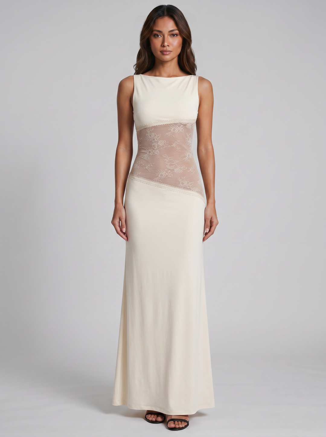 Women's Maxi Dress – Sleeveless Lace-Insert