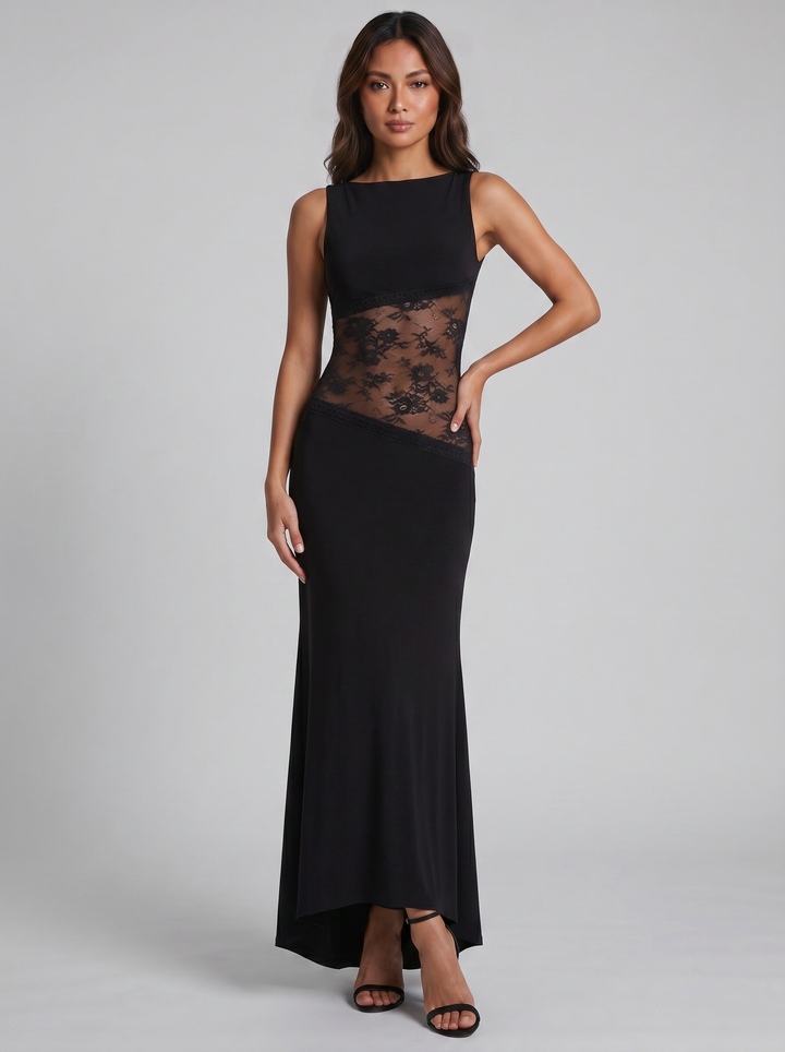 Women's Maxi Dress – Sleeveless Lace-Insert