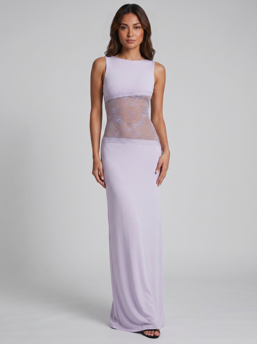 Women's Maxi Dress – Sleeveless Lace-Insert
