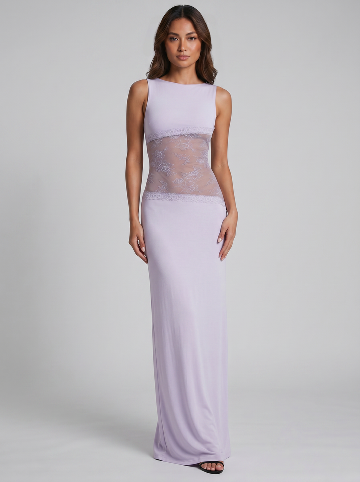 Women's Maxi Dress – Sleeveless Lace-Insert
