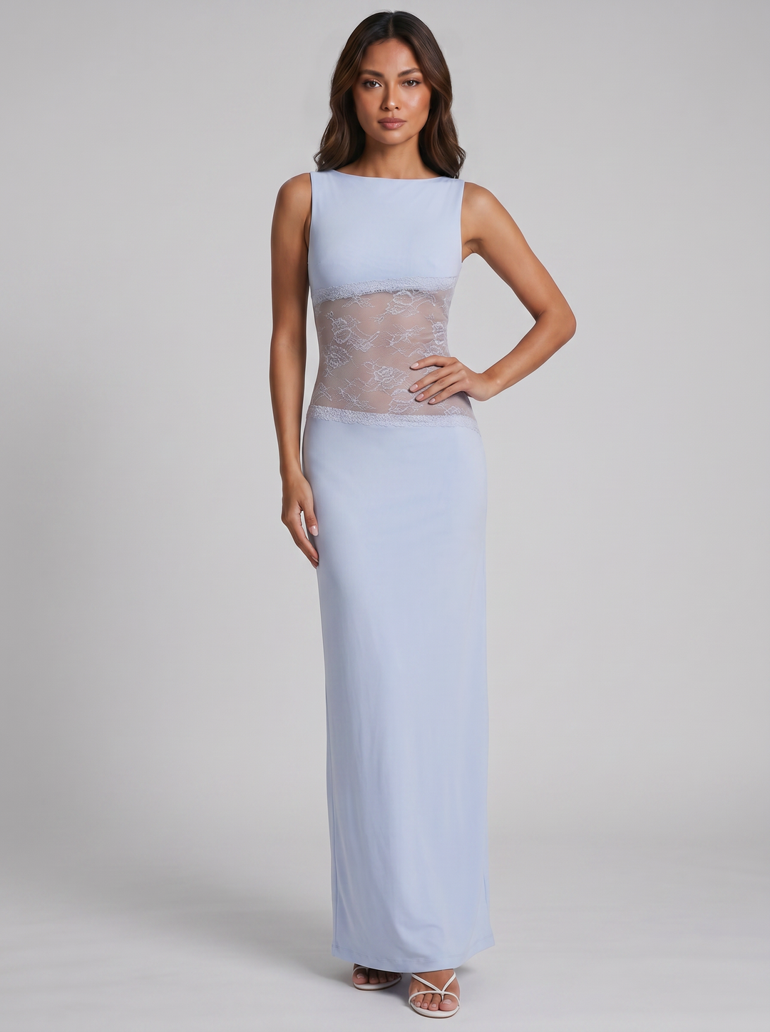 Women's Maxi Dress – Sleeveless Lace-Insert