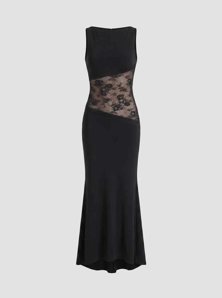 Women's Maxi Dress – Sleeveless Lace-Insert