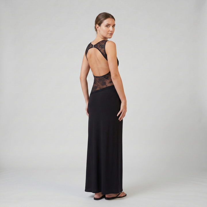 Women's Maxi Dress – Sleeveless Lace-Insert
