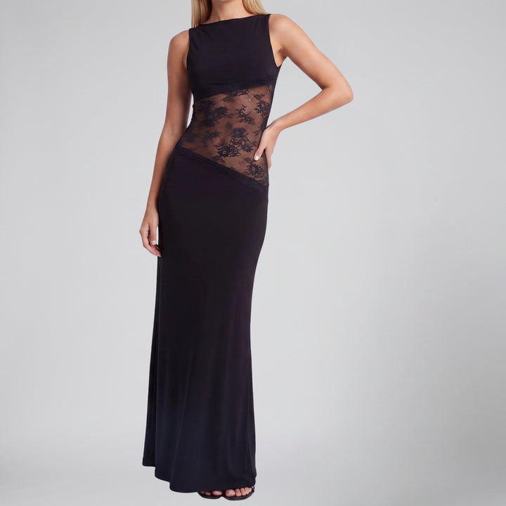 Women's Maxi Dress – Sleeveless Lace-Insert