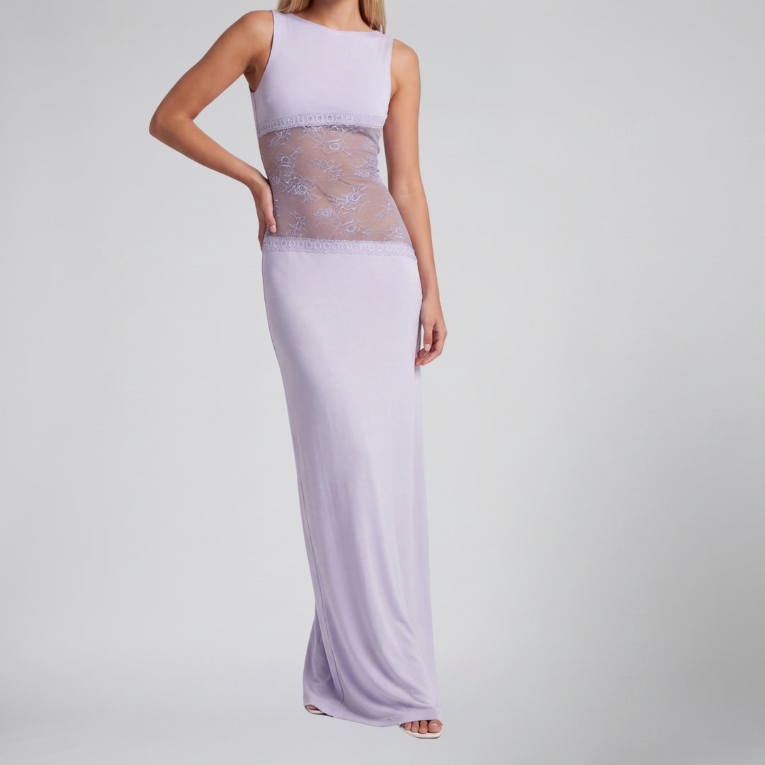 Women's Maxi Dress – Sleeveless Lace-Insert