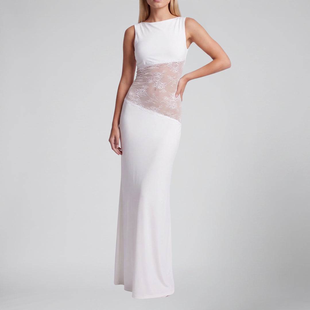 Women's Maxi Dress – Sleeveless Lace-Insert