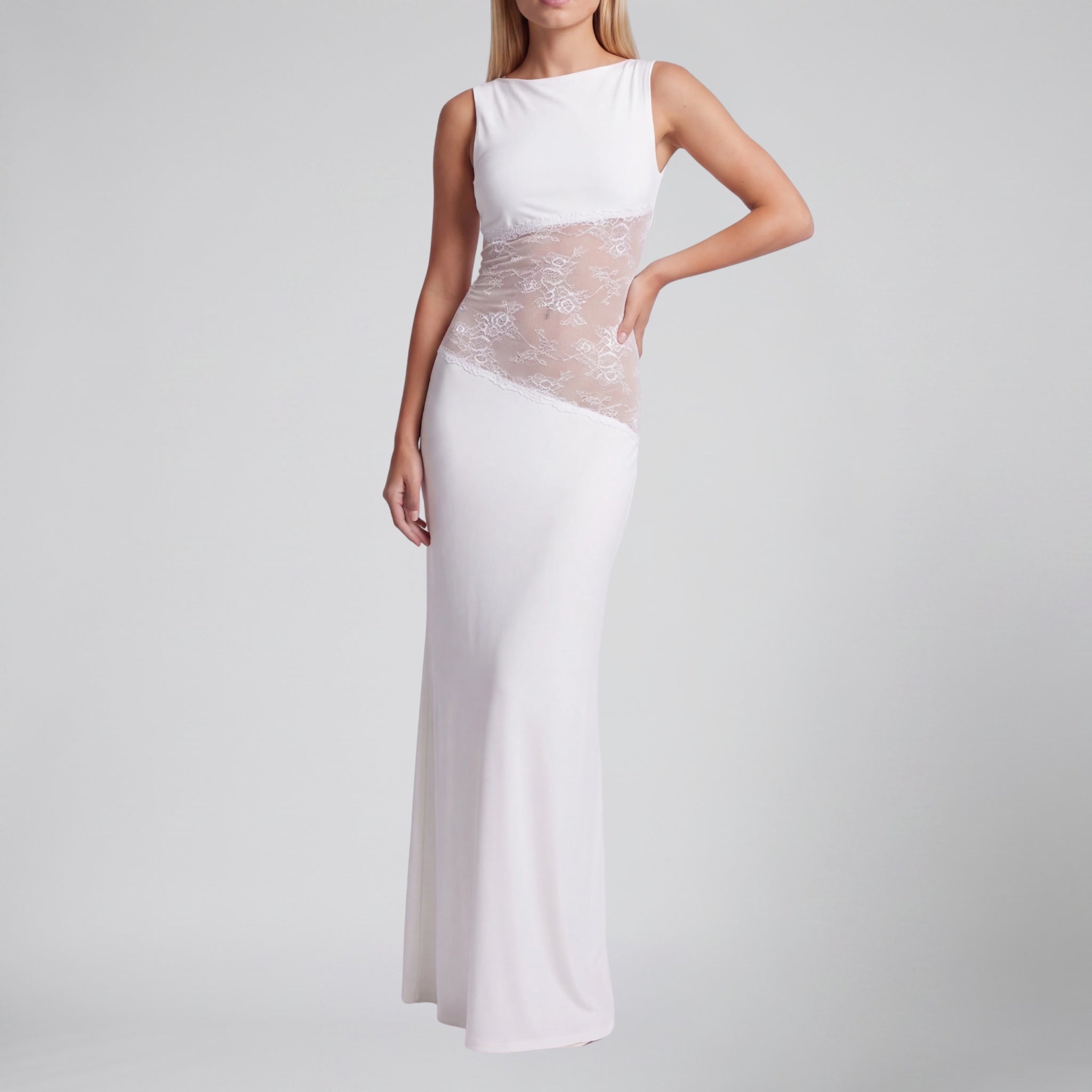 Women’s Sleeveless Lace-Insert Maxi Dress | Celestiella