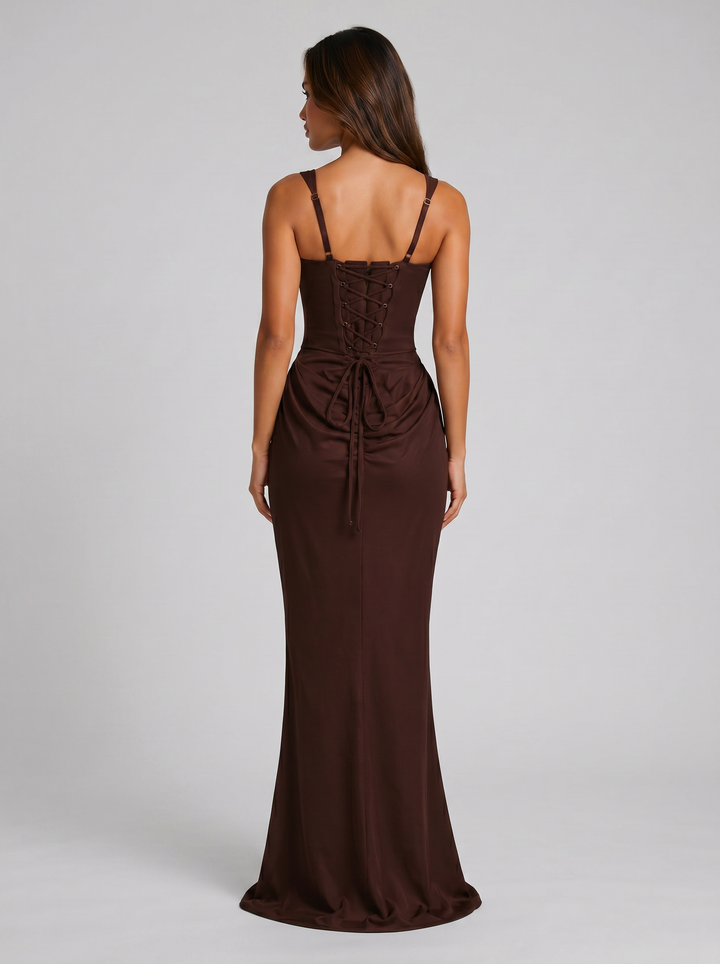 Women's Bodycon Draped Corset Maxi Dress – Sleeveless Square Neck Gown